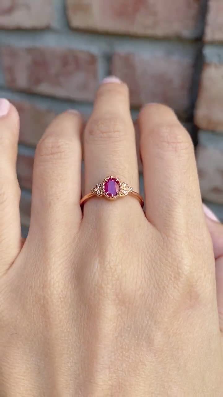 Oval ruby and diamond engagement ring, Genuine ruby alternative engagement  ring, unique engagement ring, 14k gold, rose gold, white gold