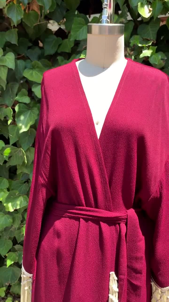Gift for Bride Burgundy Bridal Robe Boho Wedding HERON Dahlia Eco Friendly Bridal Party Robes Bridesmaid Gift Fringe Tassel Trouwen Cadeaus & Aandenkens Cadeaus bruidsmeisjes Kleding 