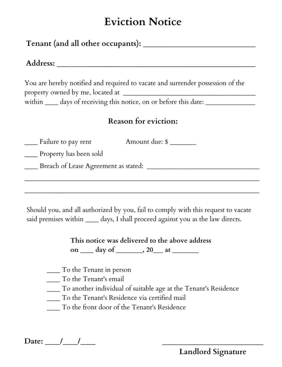 printable eviction notice editable notice to vacate form etsy