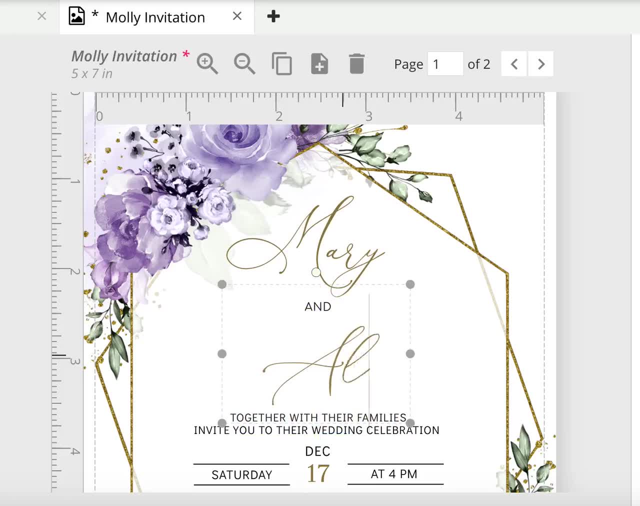 MOLLY Plantilla de invitación de boda con flores lilas - Etsy España