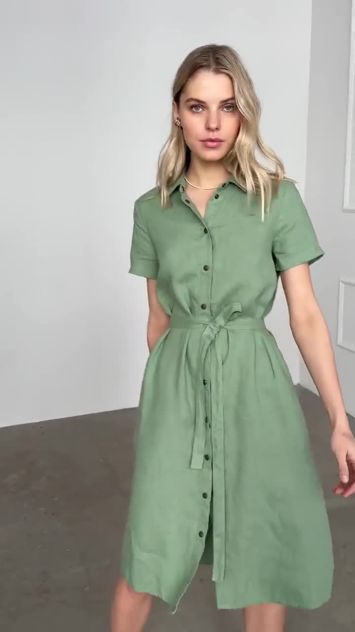 båstad linen dress venetian green