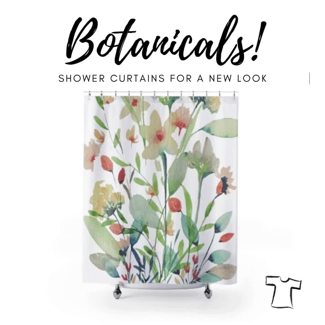Watercolor Spring Herbs Wild Flowers Fabric Shower Curtain Set Bathroom Decor LB 