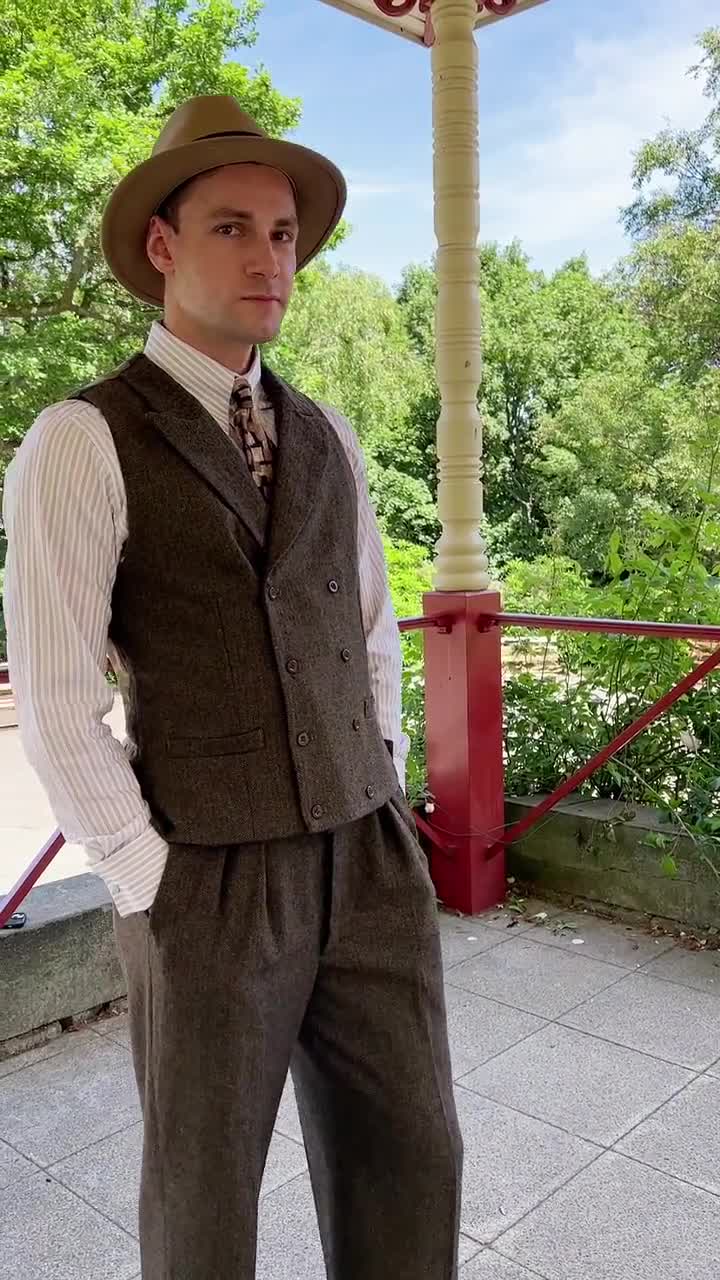 Herringbone Wool Trousers - 1940s Style Authentic Vintage Replica - Revival
