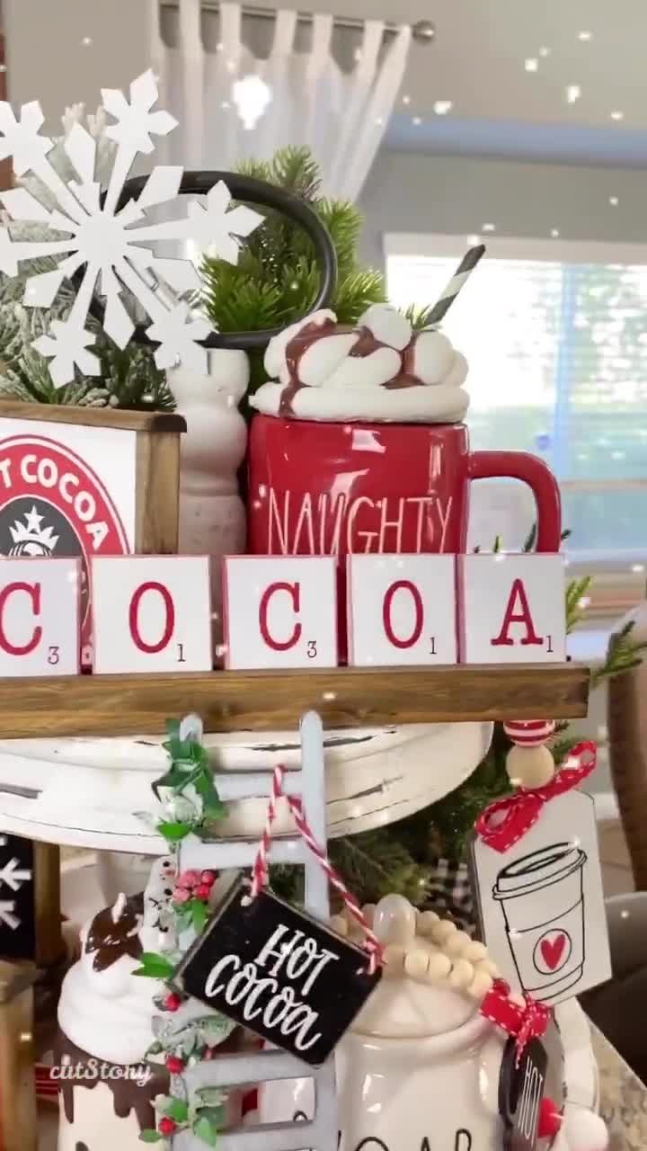 Christmas blend hot cocoa mini wood sign for Christmas tiered trays