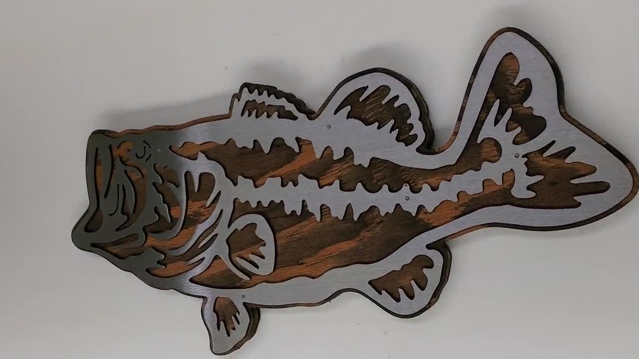 Open Mouthed Bass Fishing Metal Wall Art 