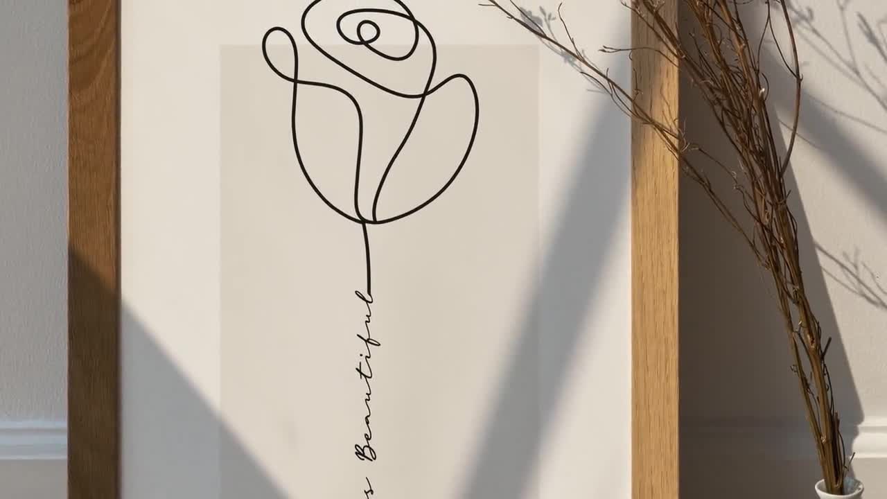Line Art Prints Set Instant Download Rose & Falling Leaves