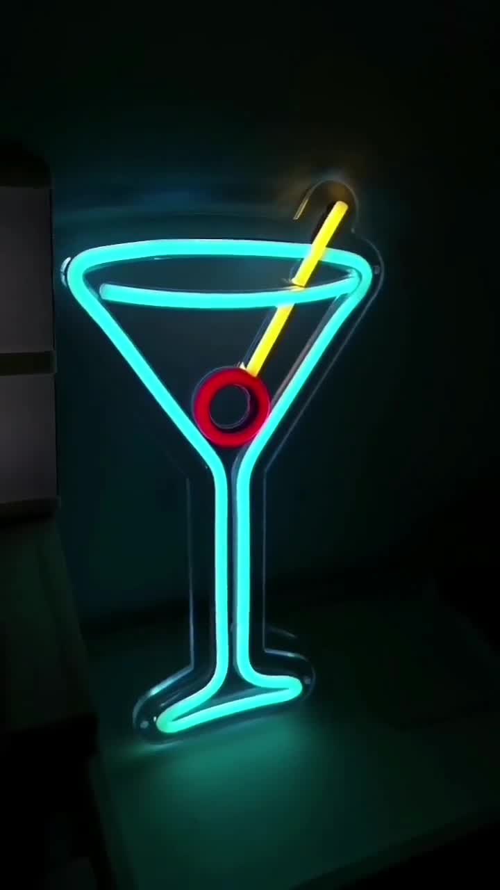 New Martini Glass Stick  Light Lamp Artwork Handmade Acrylic Neon Sign 14" 