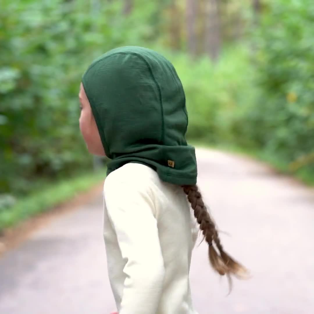 GREEN ROSE Balaclava 100% MERINO WOOL baby children organic neckwarmer scarf hat 