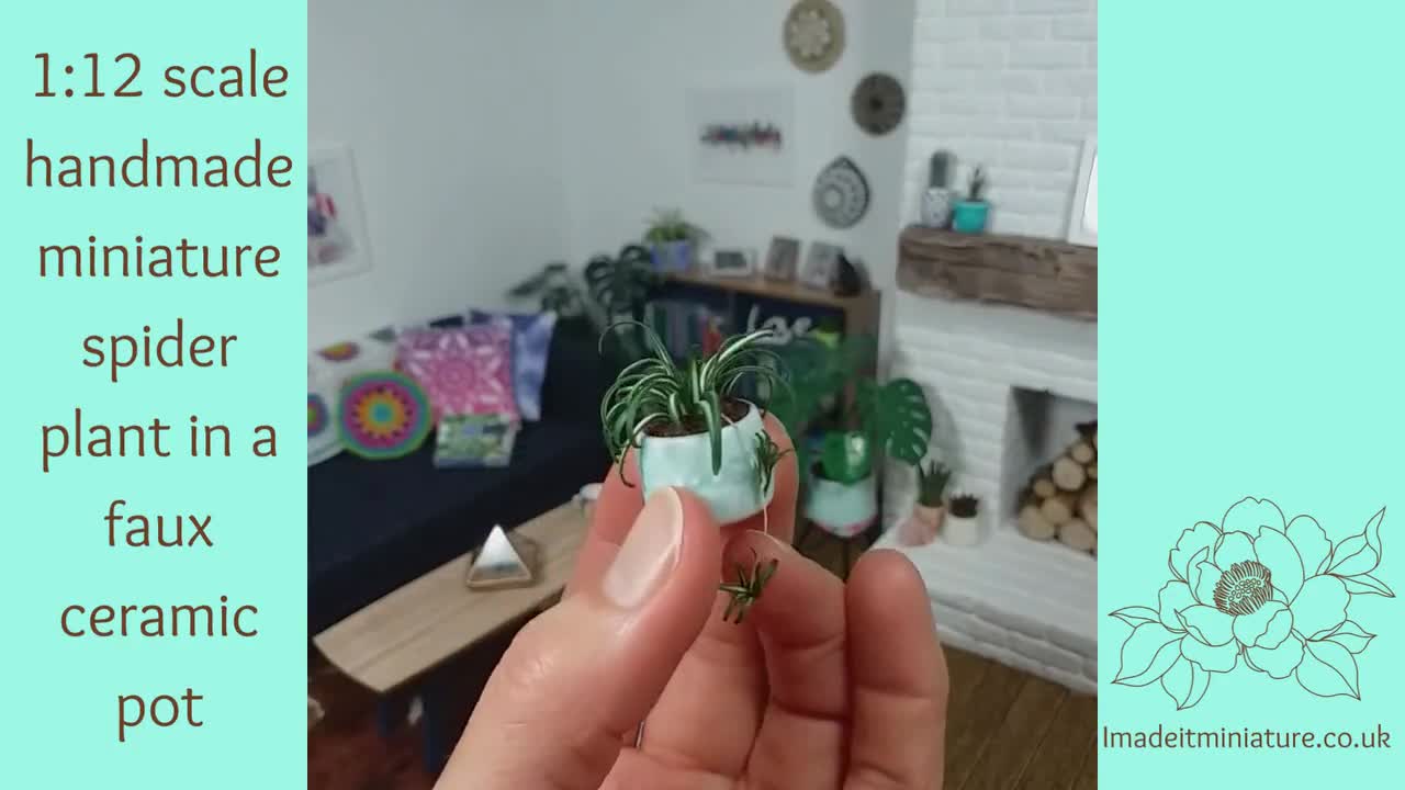 Dollhouse Miniature Spider Plant Hanging Basket 1:12 Scale Houseplant 
