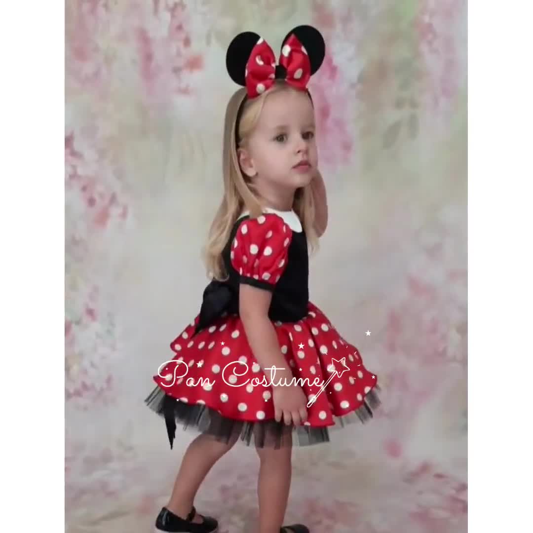 Baby Kinder Mädchen Minnie Mouse Kostüm Kleid Gepunktet Tütü Partykleid Kopfband 