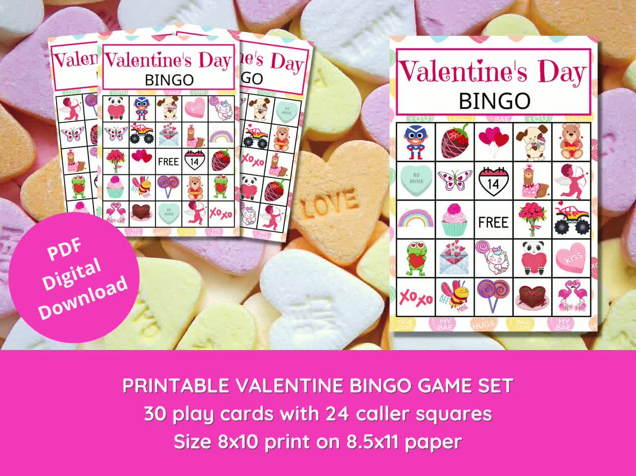 Valentine's Day Bingo Printable Game for Kids 30 Bingo - Etsy