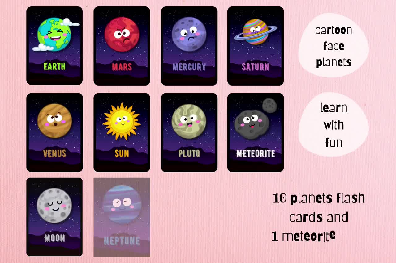 E.Learning Planets And Space Flashcards rounded corners Educational Cards 
