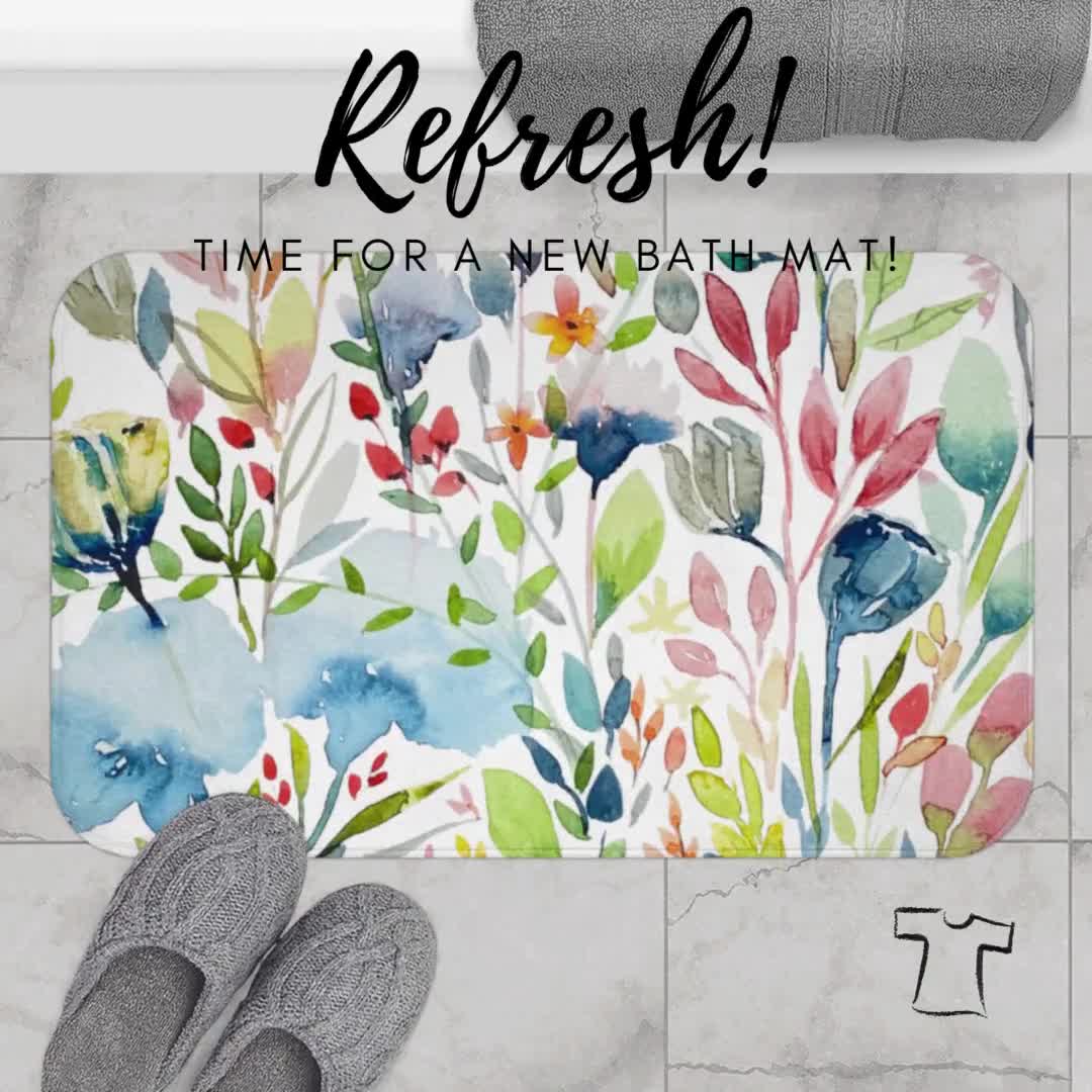 Gear New Beautiful Floral Wallpaper Bath Rug Mat No Slip Microfiber Memory Foam