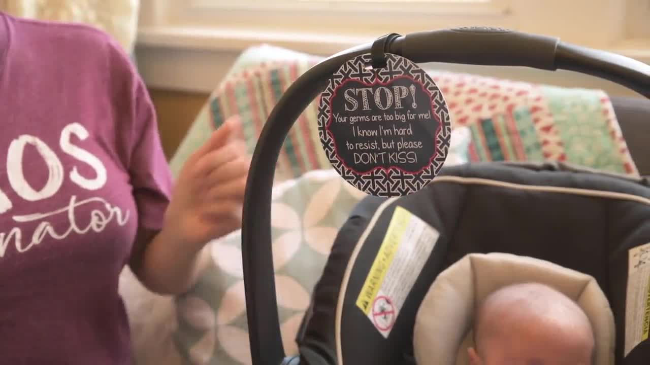 CPSIA Safety Tested THREE LITTLE TOTS Wooden Please Don't Touch BabyCar Seat Sign or Stroller Tag No Kissing 