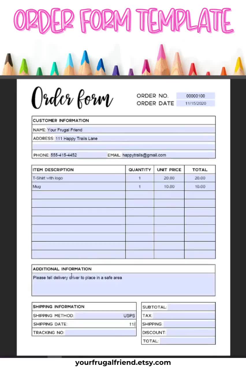 Order Form Template Editable Business Forms Invoice - Etsy Denmark