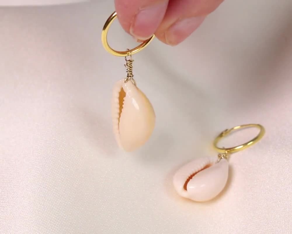 Seashell Creoles Cowrie Shell Hoop Earrings Maritime Jewelry