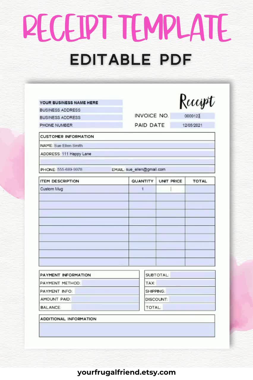 receipt template editable printable order receipt editable etsy