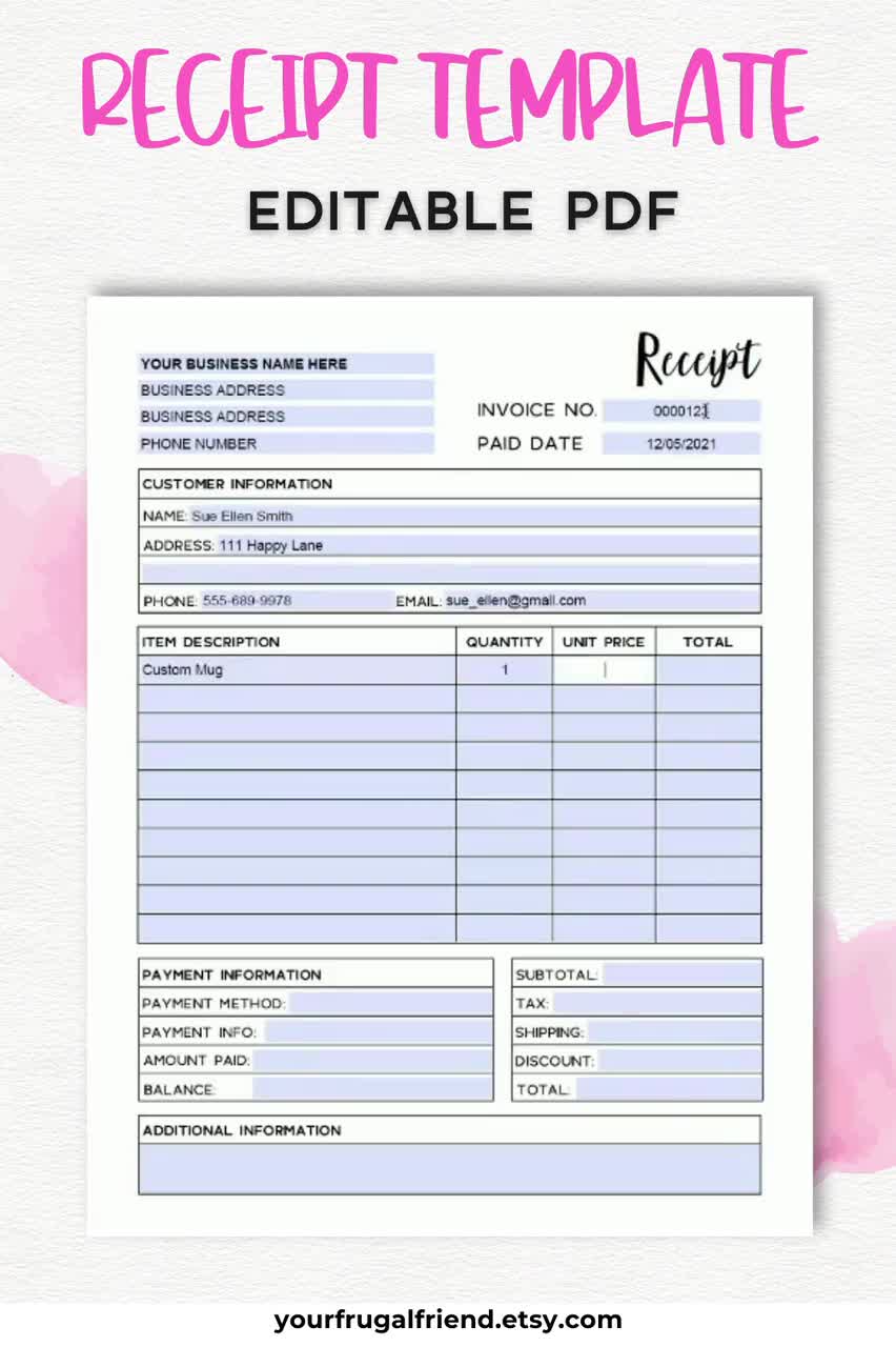 Receipt Template Editable Printable Order Receipt Editable Australia 