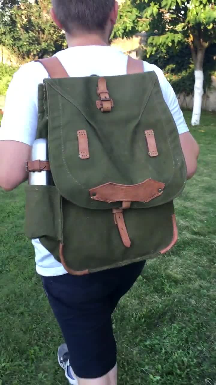 Vintage Green Military Long Backpack