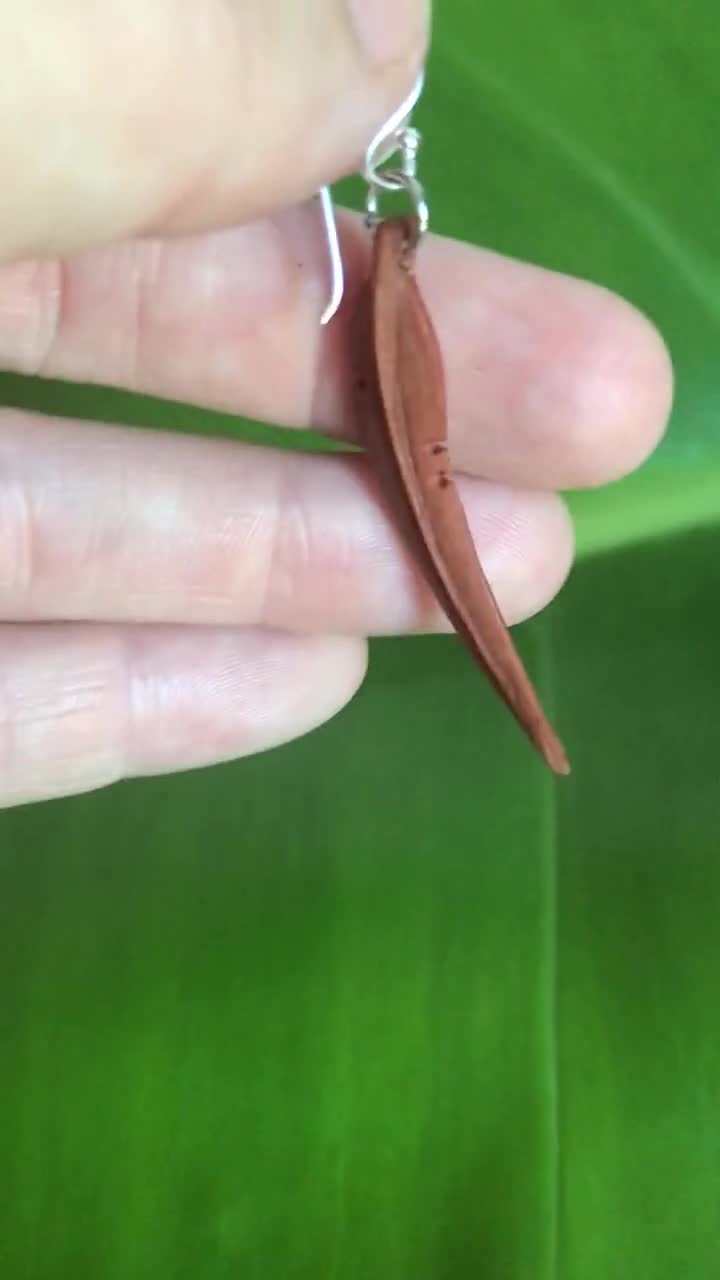 Small Gum Leaf Earrings Suar wood Mahogany Red/Brown Earrings