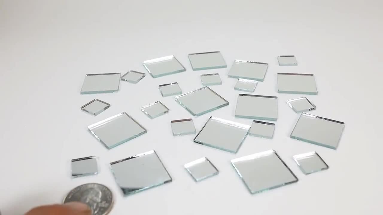 Small Mini Square Craft Mirrors Bulk 0.5 & 1 Inch 100 Pieces Mirror Mosaic Tiles 