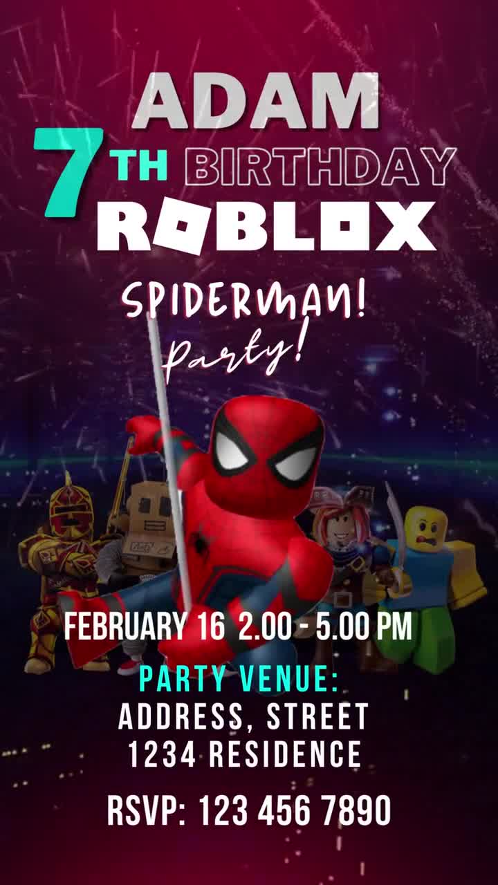 Spiderman Roblox Birthday Mobile Video Invitation Canva - Etsy
