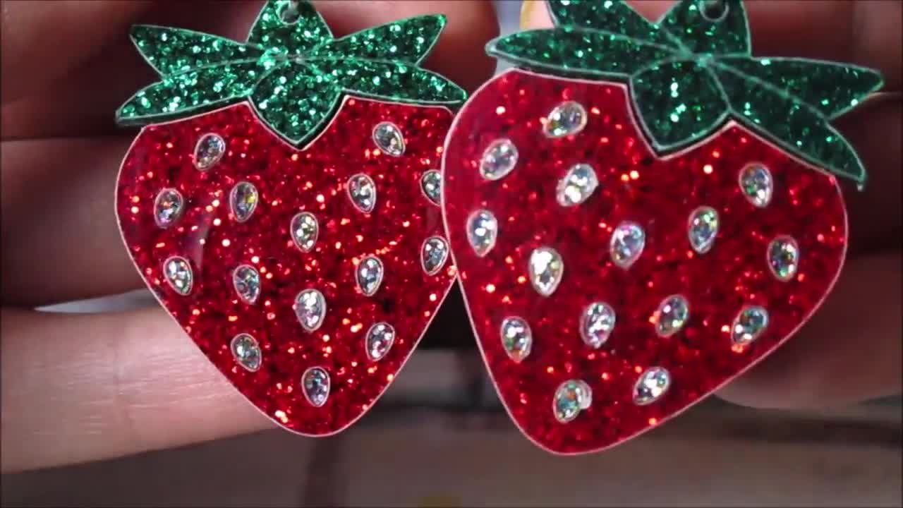 Details about   Big Red Glitter Strawberry Decora Harajuku Statement Dangle Earrings 
