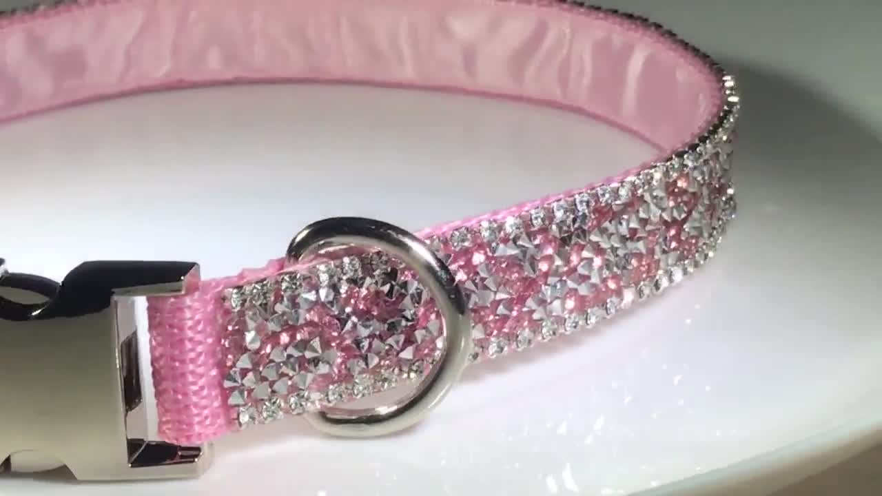 Shimmering Diamond Bling Dog or Cat Collar 3/4 Light Pink Satin Rhinestones That Sparkle So Elegant and Classy Silver Lobster Clasp Closure