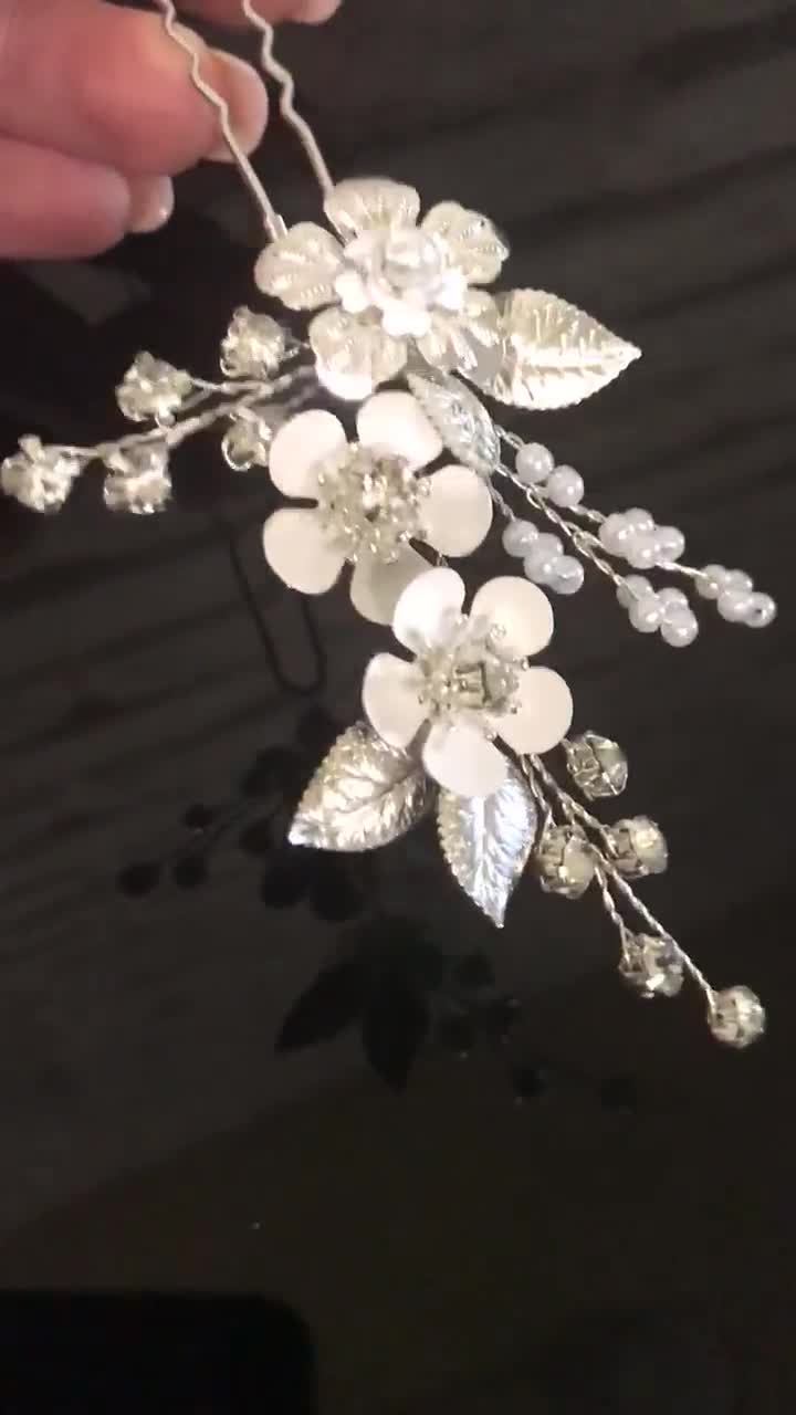 6 stk X Braut Hochzeit Blume Silber Vernickelt Kristall Haarnadeln P1059 