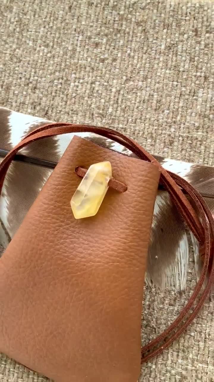 Citrine Point Vegan Leather Pouch Medicine Bag Crystal Bag Amulet Altar  Healing Crystal Spiritual Gift Mala Bag Eco Leather Necklace Pouch