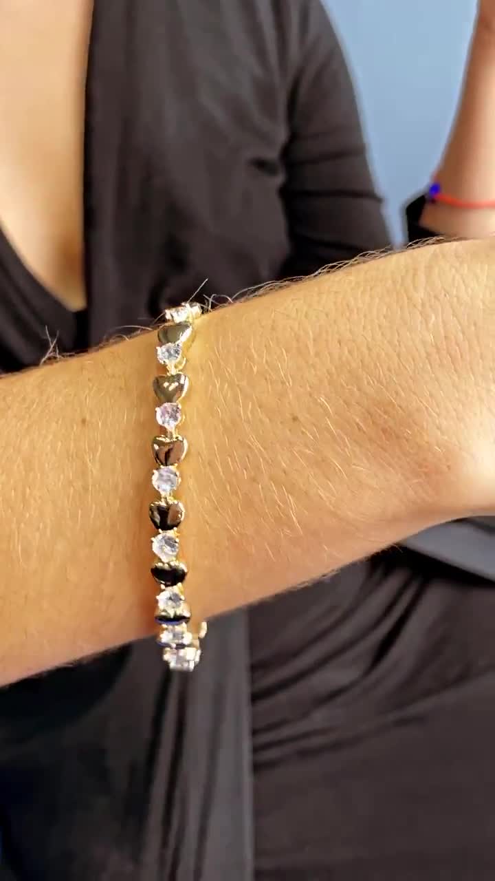 Sieraden Armbanden Handkettingen Gift  Her Romantic Jewelry Bracelet, 18k Gold Filled Clear Cubic Zirconia & Hearts Bracelet 