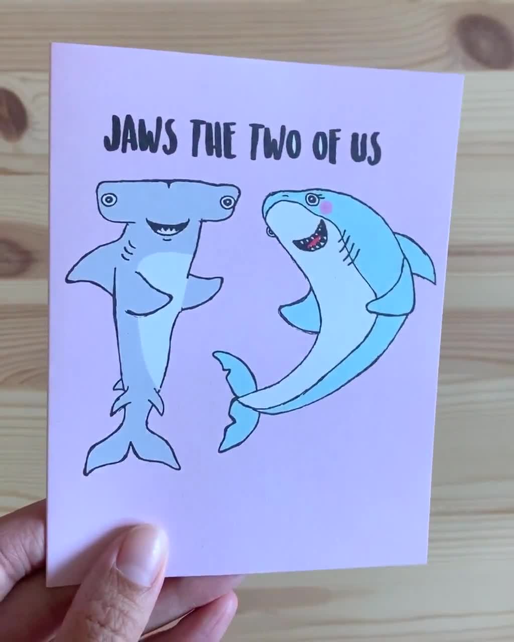 Love Card Funny Card Anniversary Card Cute Sharks Hammerhead Shark Valentine's Day Card A2 Size