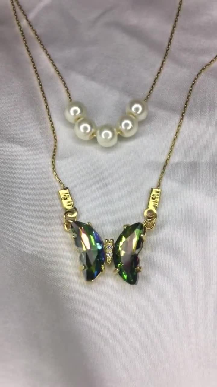 24k gold plated handmade blue butterfly necklacesoldered chainminimalistdainty jewellerynon-tarnishlayering jewellerygift idea