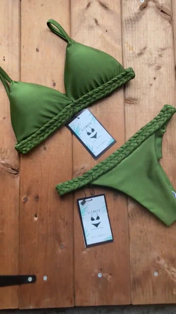 2 tops and on tie on the sides bottoms AleMaya 3 pieces bikini set baby green