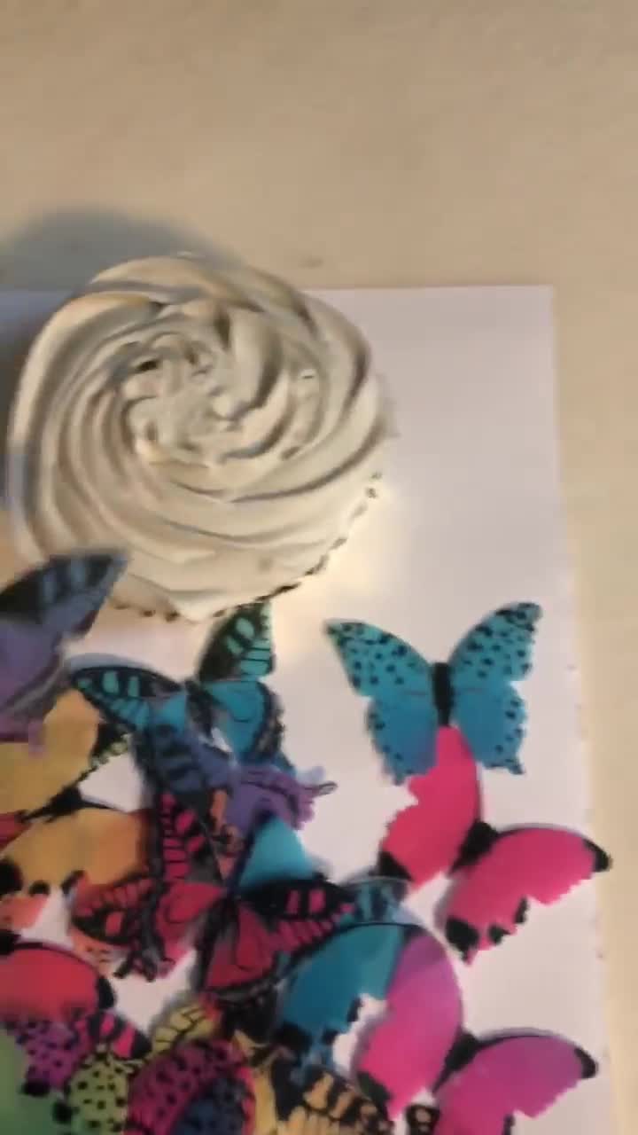 54x Arco iris Mariposa Fondant O Oblea Arroz Papel Cup Cake Toppers/ 