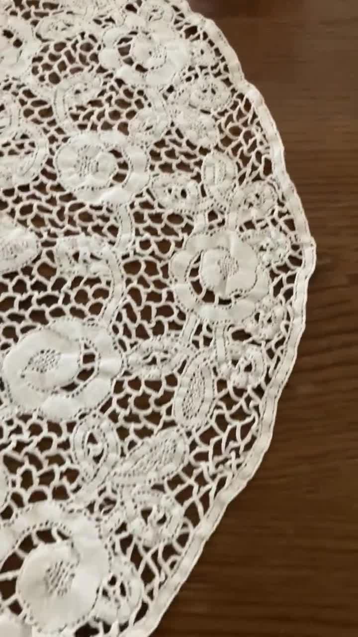 Vintage Style Hand Crochet Oval Shape Beige Cotton Topper Doily 55cm Clearance 