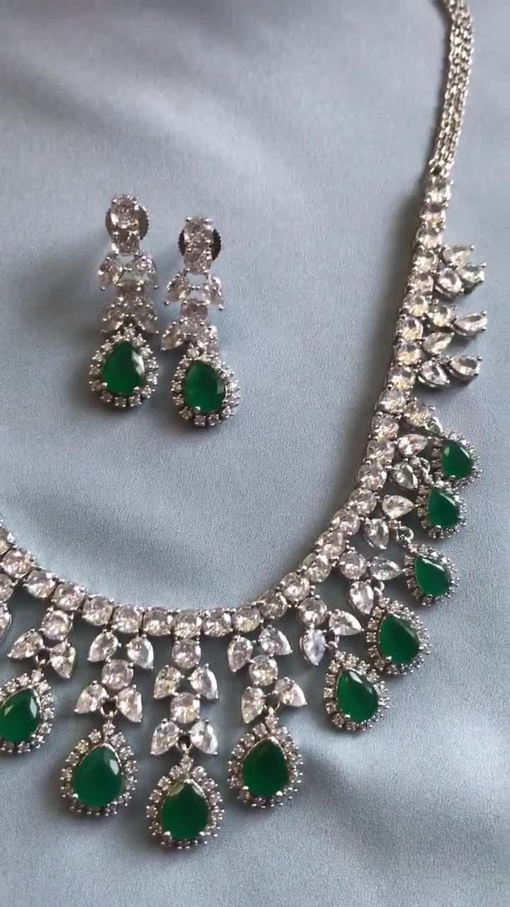 Bridal Emerald Necklace With Matching Earrings Gleam Jewels Bridal ...