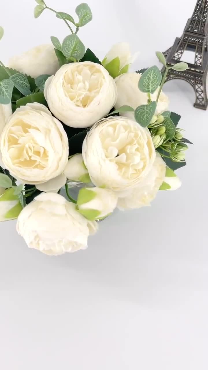 Artificial♡Rose Peony Silk Flowers Leaf Bouquet Home Floral Wedding Garden Decor 