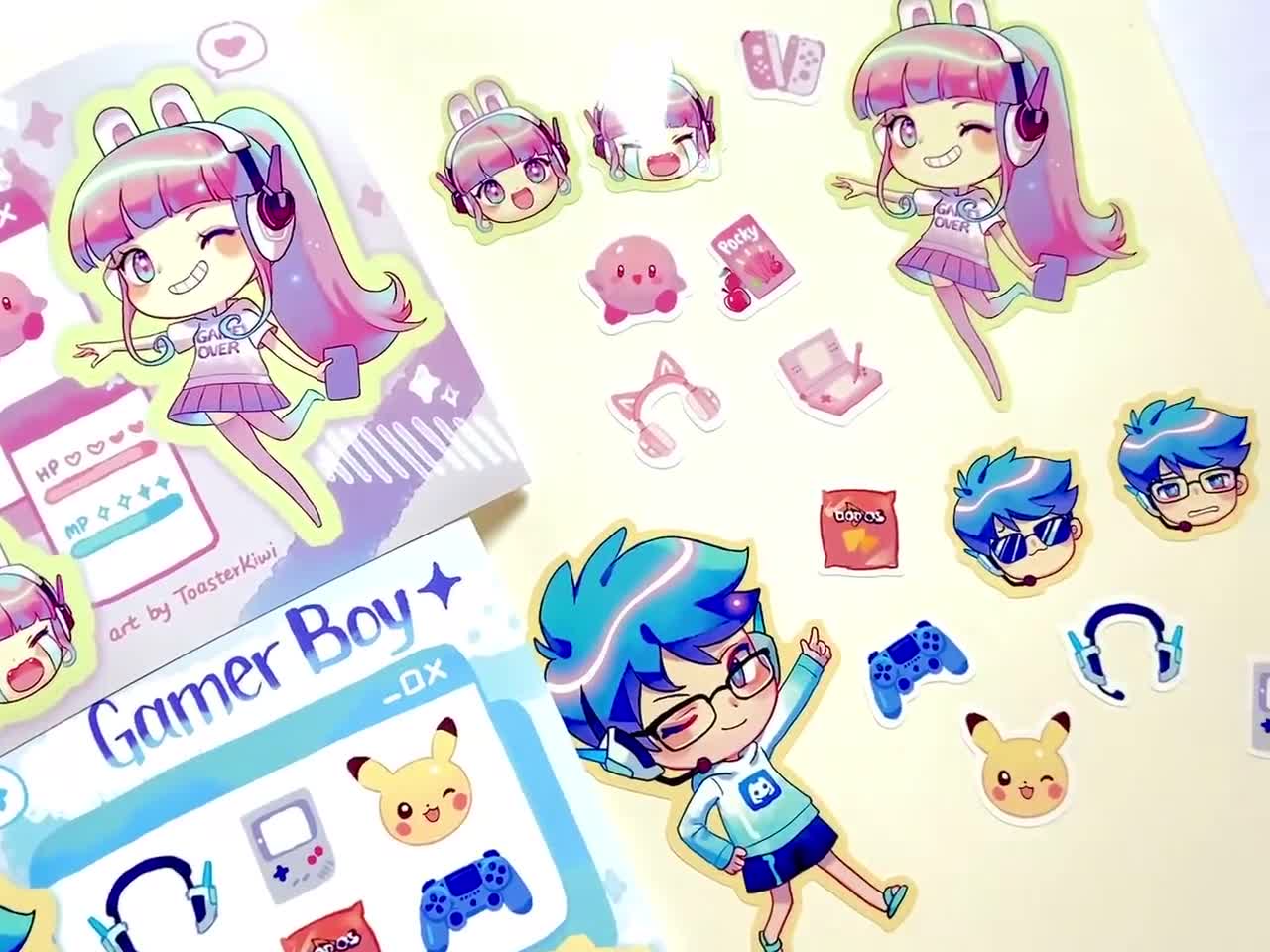 Gamer Girl and Boy Vinyl Sticker Sheets