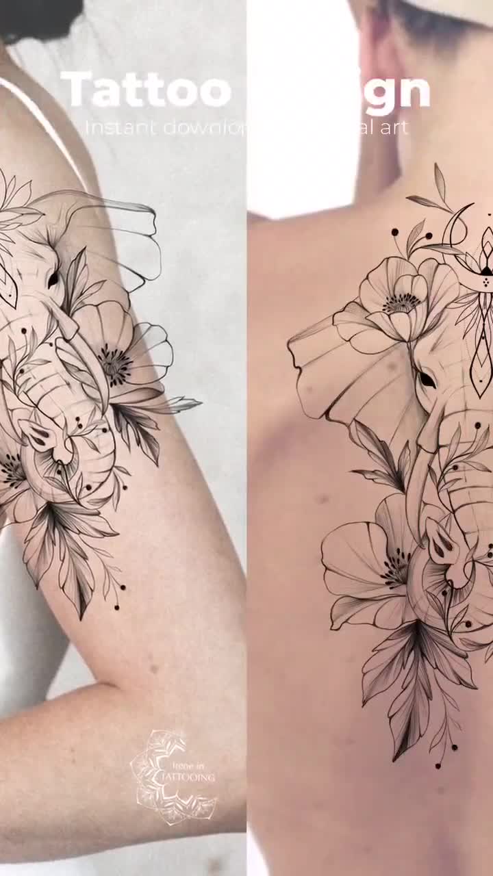 Diseño de tatuajes / Elefante con flores de amapola / Descarga - Etsy España