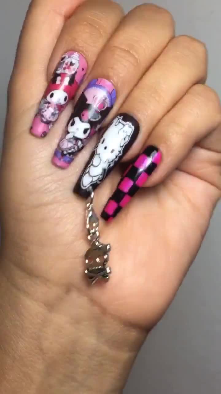 Emo Baby Press on Nails Emo Press on Nails Black Pink - Etsy