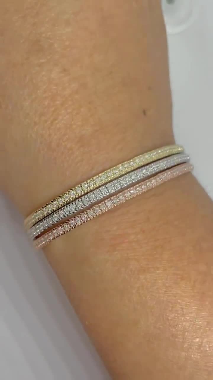 Flexible Diamond Bangle, Flexible Diamond Bracelet, 18K Gold Diamond  Bracelet