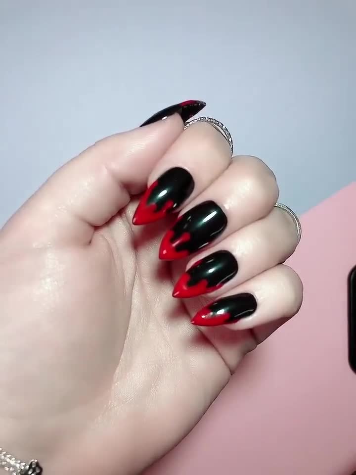 Press On Nails Red Blood Drip Black Halloween False Etsy India