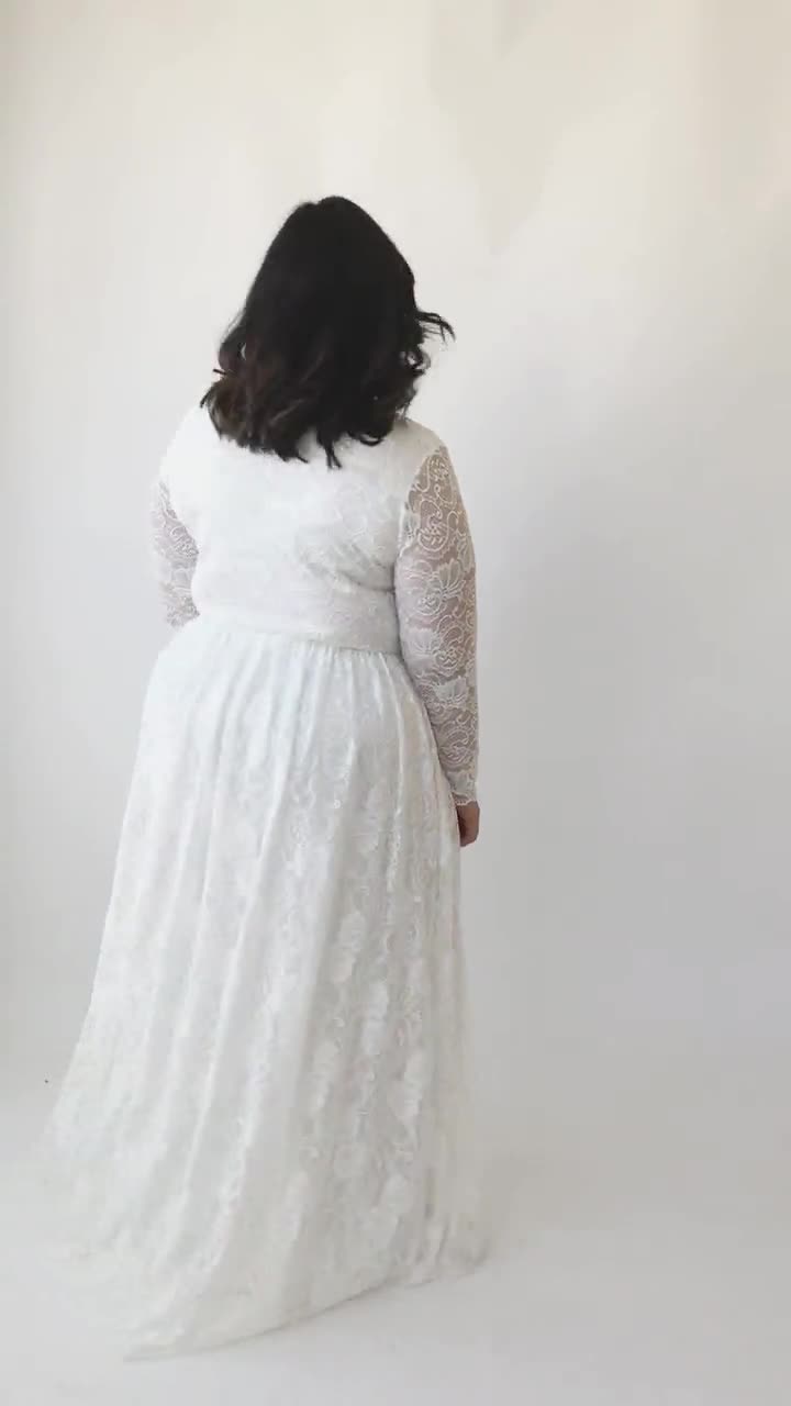 Ivory Lace Bohemian Long Sleeves Wedding Dress 1324 - Etsy