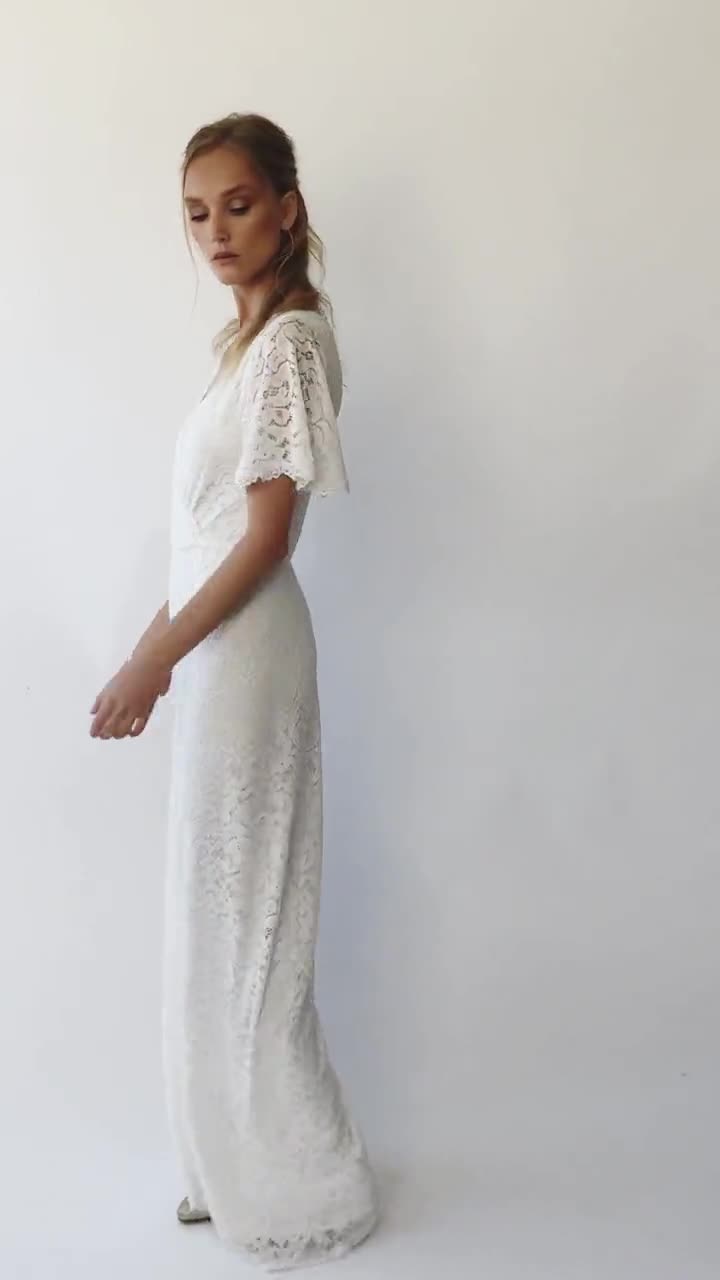 Bohemian Ivory Butterfly Sleeves Bridal Lace Wedding Jumpsuit - Etsy