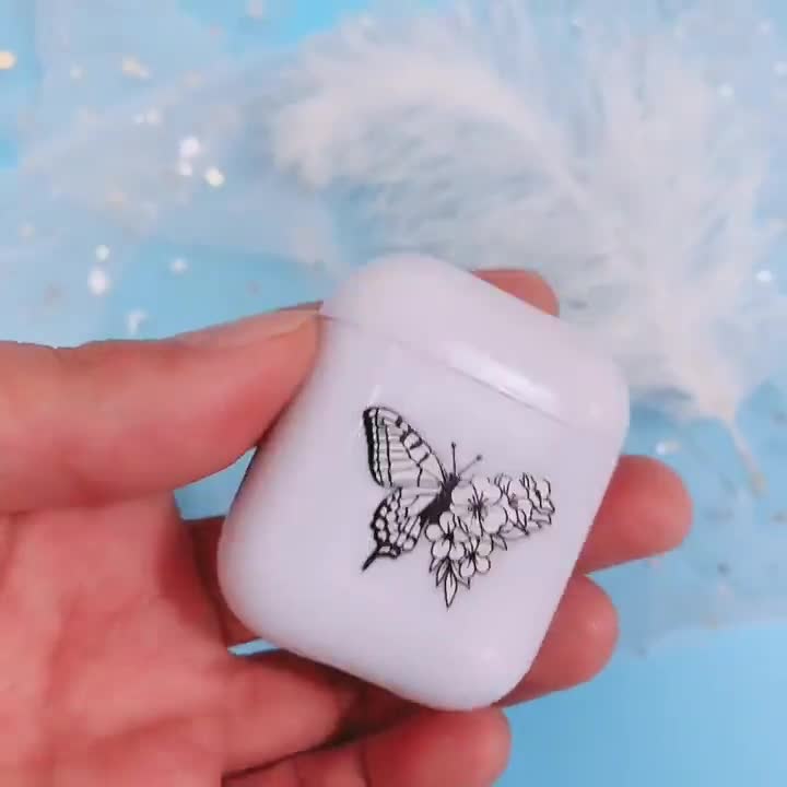 Silicone Protective Carrying Case For Apple AirPods Pro Painted white flower butterfly  AirPods Case