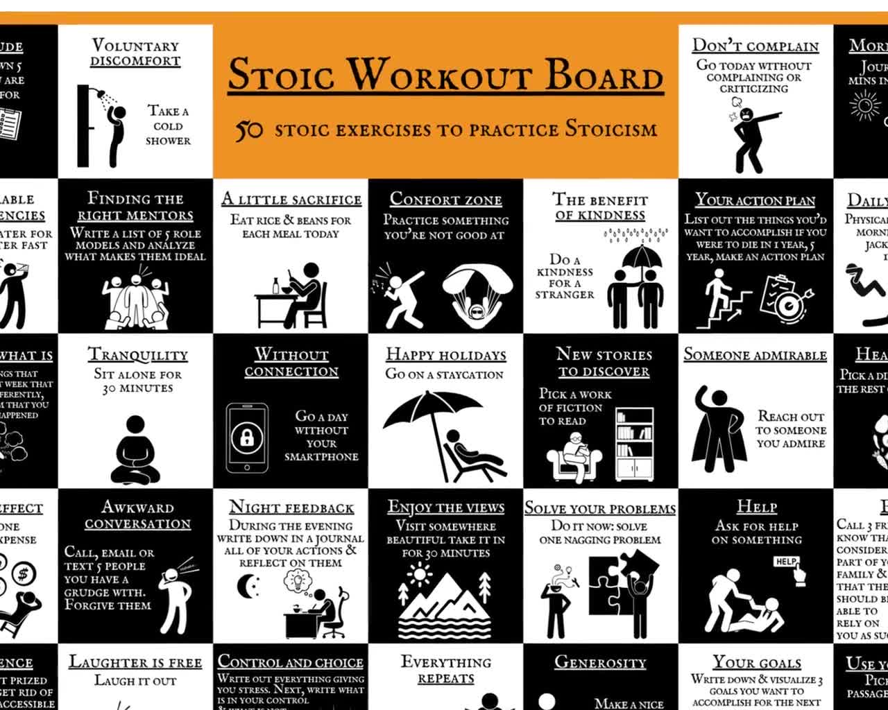 Daily Stoic Exercise Chart to practice Daily Stoic Poster Print 50 Daily Stoicism Exercises for Stoics Daily Stoic Workout Board Printable