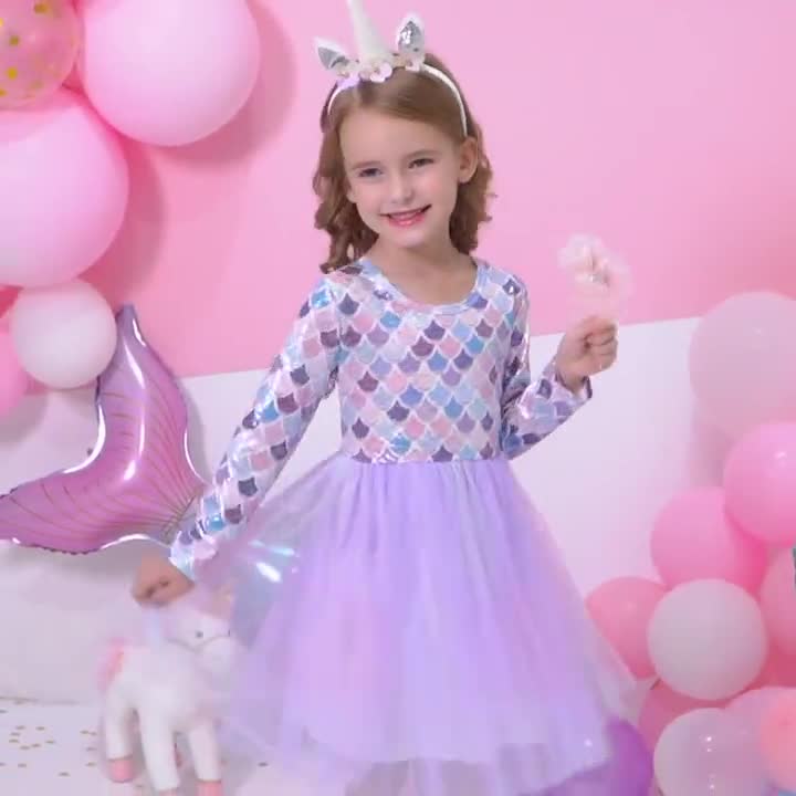 Kinder Mädchen Tüll Kleid Prinzessin Meerjungfrau Kostüm Fischschuppen Kleider 