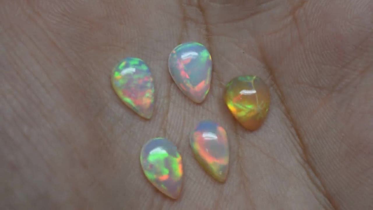 All Pear Shape Opal lot 8.10Carat 5 pices Ethiopian Opal Gemstone Top Natural honeycomb galaxy Fire 10.5x8.2x4.6 to 12.1x7.1x4.1MM
