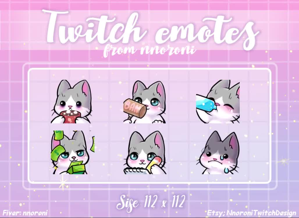 animated emote cute twitch emotes/ kawaii emotes twitch emotes/ cat emote sub badges 4 set ANIMATED White Gray twitch emotes